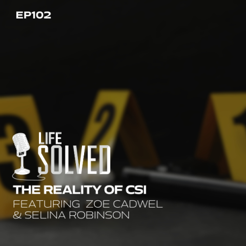 Pictures of crime scene with numbers marked and Life Solved logo with introduction title