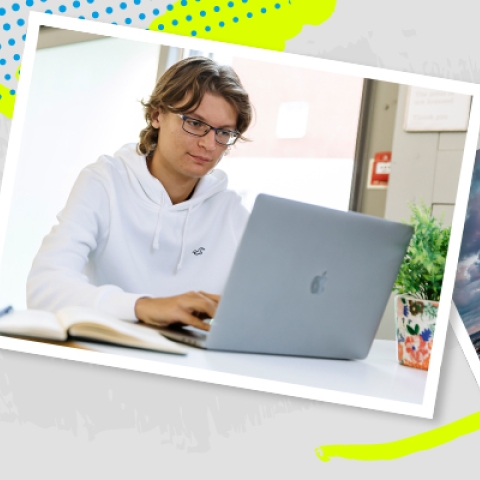 A student writing a personal statement on a laptop