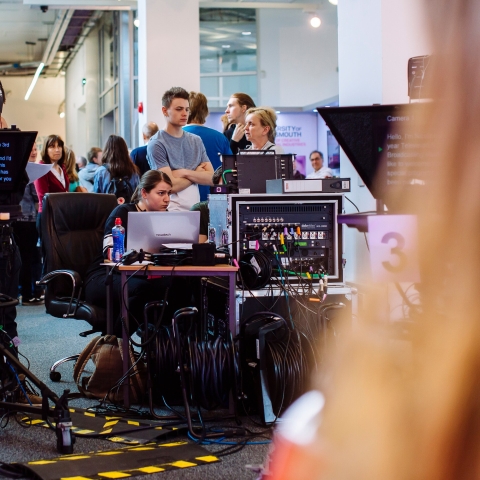 University of Portsmouth students running a live broadcast