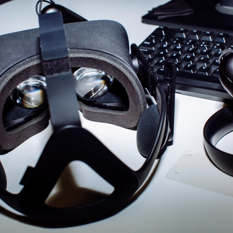 VR headset, controller, and keyboard