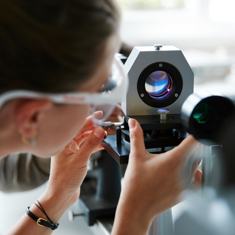 Female scientist studying Zeeman effect at University of Portsmouth