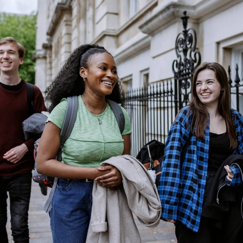 Students en route to a UCAS event