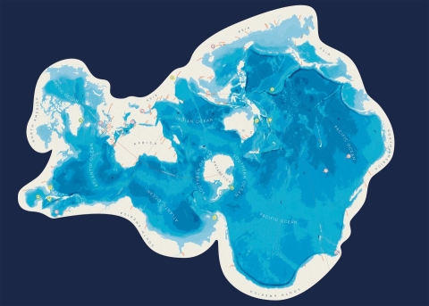 Spilhaus Projection: An ocean map of the world. Image provided by the National Maritime Museum