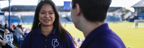 University of Portsmouth student ambassadors at Fratton Park